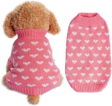 Dxhycc Dog Knitted Sweater Dog Heart Sweater Puppy Sweater Warm Soft Pet Holiday Clothes for Medium Cats and Dogs (Pink, M