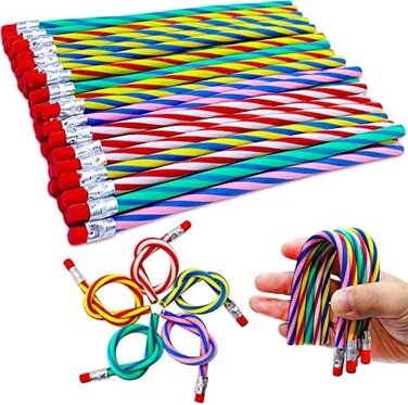 Blvochnnt 35 Pcs 7 Inch Flexible Soft Pencils,Magic Bend Pencils,Colorful Stripe Soft Pencils for Children and Students,Classroom Gifts,Back to School Supplies