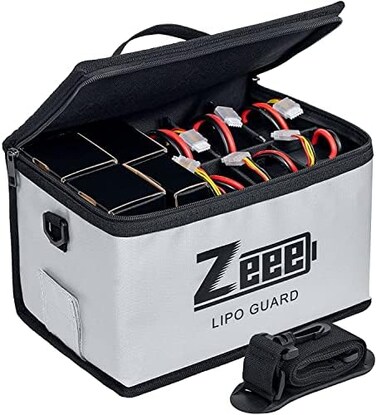 Zeee Lipo Safe Bag Battery Fireproof Bag Large Capacity Storage Guard Battery Safe Pouch for Storage Charging - 10 Cell Adjustable Battery Safe Bag(10.6x6.7x6.7in