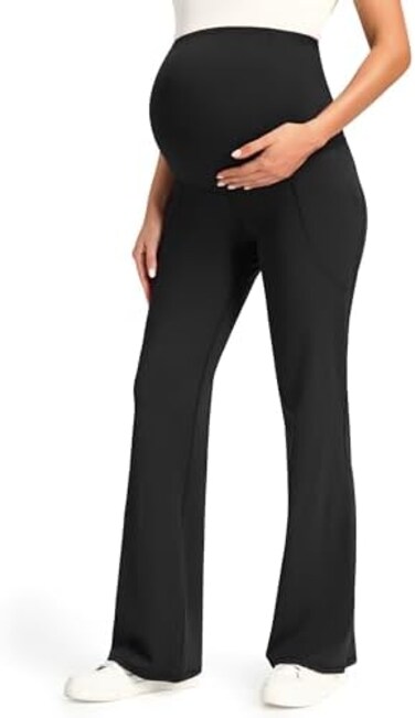 JOYSPELS Women's Maternity Pants with Pockets Over The Belly Pregnancy Bootcut Yoga Pants for Work Casual