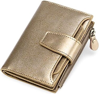 FALAN MULE Small Wallet for Women Genuine Leather Bifold Compact RFID Blocking Small Womens Wallet, Bronze, Casual