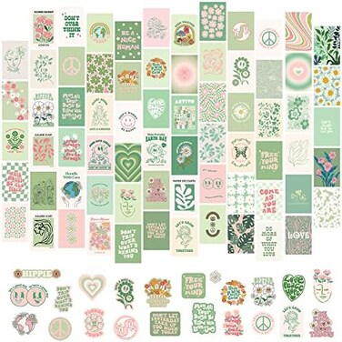 Artivo Sage Green Room Decor Aesthetic, Green Wall Collage Kit Aesthetic Pictures for Teen Girls, Sage Green Dorm Room Decor, Danish Pastel Aesthetic Wall Decor, Pastel Bedroom Decor (70 set, 4x6