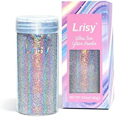 Lrisy's Lrisy Holographic Extra Fine Glitter Powder with Shaker Lid, Craft Glitter Sequins for Epoxy Resin, Slime,Tumblers,NailPainting Arts 140g/4.5oz (Ultra Thin Holographic Silver
