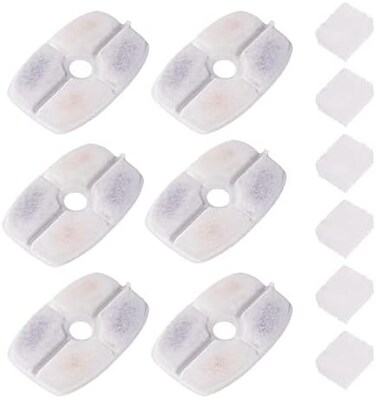 furrybaby Carbon Replacement Filters for Cat and Dog Fountain, Premium Pet Water Fountain Dispenser Filters (6 Packs for Rectangular White