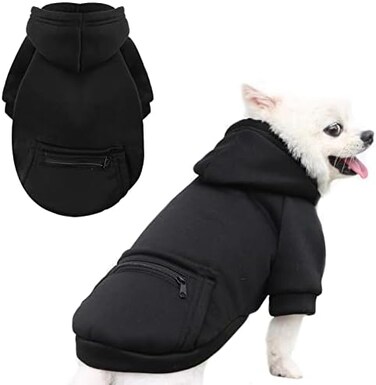 Petcare Dog Hoodie Pet Fleece Sweatshirt Puppy Hoodies Fall Winter Warm Dog Sweaters for Small Dogs Cats Clothes (Black,Large