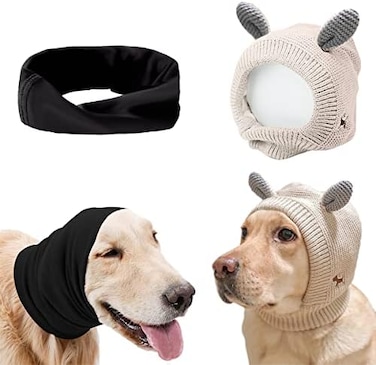 Yolent Quiet Ears for Dogs Anxiety Barking Dog Ear Covers Muffs Snood for Noise 2PCS Dog Ear Hearing Earmuffs Fireworks Protection Anti Anxiety Dog Hat for Medium to Large Dogs (WhiteBlack