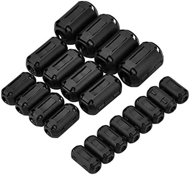 Konohan 20 Pieces Ferrite Bead Clip on Ferrite Core Noise Suppressor Rings RFI EMI Noise Filter Cable Clip for USB Video Data Cable, 0.11/0.19/0.27/0.35/0.51 Inch Inner Diameter, Black