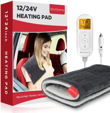 Comfytemp 12V/24V Car Electric Blanket for Back Pain Relief, Travel Blanket with 6 Heat Setting, 5 Auto-Off, Portable Mini Blanket for Back Pain, Shoulders and Cramps Relief, 12x 24 Washable