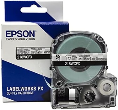 LABELWORKS Epson 218WCPX PET (PolyesterTape Cartridge - White on Clear Label Maker Tape - 3/4" (18MMWide, 30'