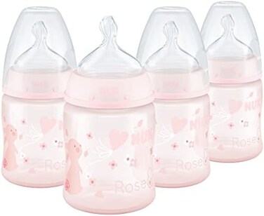 NUK Smooth Flow Anti Colic Baby Bottle, 5 oz, 4 Pack, Pink Bunnies,4 Count (Pack of 1