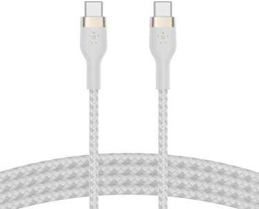 Belkin BoostCharge Pro Flex Braided USB C charger cable, USB-IF certified Power Delivery PD type C fast charging cable for iPhone 16, 15, Galaxy S24, S23, MacBook Pro, iPad, Pixel and more &ndash; 2m, white