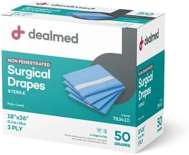 Dealmed Non-Fenestrated Sheets &ndash; 50 Count 3-Ply Poly-Lined Drape Sheets, Blue Material, Perfect for Hospitals, Medical Facilities, and Physicians&rsquo; Offices, 18" x 26