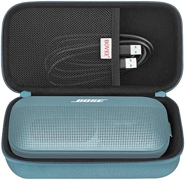 حقيبة سفر صلبة من BOVKE لسماعة Bose SoundLink Flex Bluetooth المحمولة، جيب شبكي إضافي لسماعات Bluetooth وشاحن Bose وكابلات الشحن، لون أزرق حجري