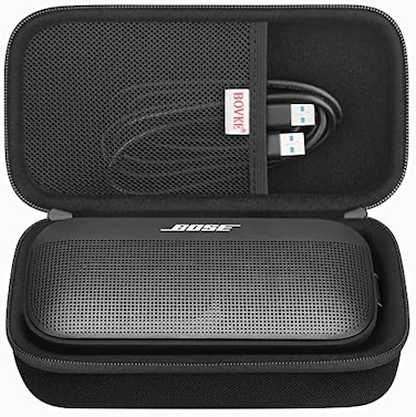حقيبة سفر صلبة من BOVKE لسماعة Bose SoundLink Flex المحمولة بتقنية Bluetooth، جيب شبكي إضافي لسماعات Bluetooth وشاحن Bose وكابلات الشحن، أسود