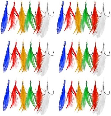 مجموعة طُعم صيد من JSHANMEI، 8 قطع، طُعم ريشي، طُعم صيد متعدد الألوان للمياه المالحة والعذبة، مع خيط وخطاف، أدوات صيد، طُعم صناعي