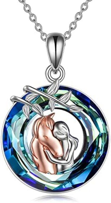 YFN Horse Pendant Necklace Jewelry 925 Sterling Silver Girls Embrace Horse Gift For Women Girls (Horse with Girl Necklace, Crystal, Cubic Zirconia
