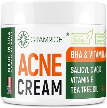 GRAMRIGHT Acne Treatment Face Cream - Acne Spot Treatment for FaceAcne Dots - Tea Tree Oil for Acne - Natural Cystic Acne Treatment -Made in USA- For All Skin Types - Acne Scar CreamPimple Remover 4 f