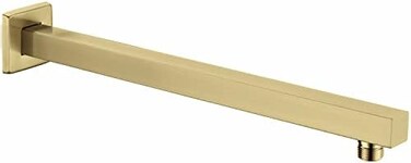 TRUSTMI Square Shower Arm with Flange in Brushed Brass 16 Inch Wall Mounted Rainfall Shower Head Extension Arm, Stainless Steel, Brushed Gold