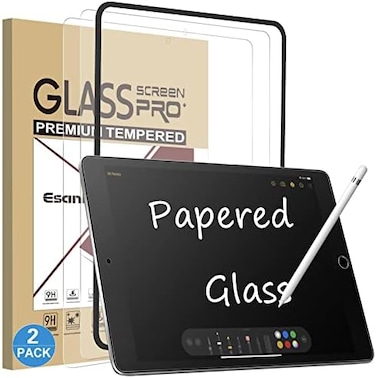 Esanik 2 Pack Like Paper Glass Screen Protector for iPad 9th/8th/7th Generation (10.2-Inch 2021/2020/2019Tempered Glass 9H PAPERed Screen Protector with Matte Finish for Drawing Writing