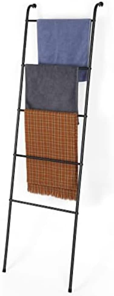 OYEAL Blanket Ladder Towel Ladder for Bathroom Blanket Rack for Living Room Bathroom Laundry Room Black