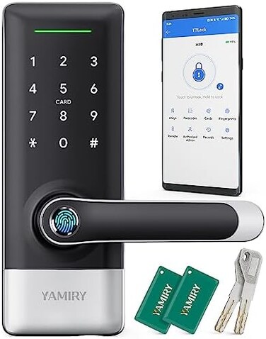 Yamiry Smart Door Lock, Biometric Fingerprint, Keyless Entry, App Control, 6 Ways to Unlock, DIY Installation (Silver