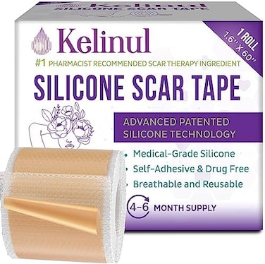 Kelinul Silicone Scar Sheets(1.6'' x 60''Roll-1.5M- Soft Silicone Gel Scar Tape Painless Silicone Tape Roll - Reusable, Medical Grade Silicone Scar Removal Strips for C-SectionKeloid Surgery, Burn, Ac