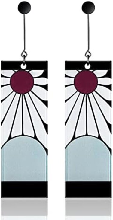 Aimery 925 Sterling Silver Tanjiro Earrings,Anime Cosplay Tanjiro Black Earrings Ear clip For Men Women Earrings