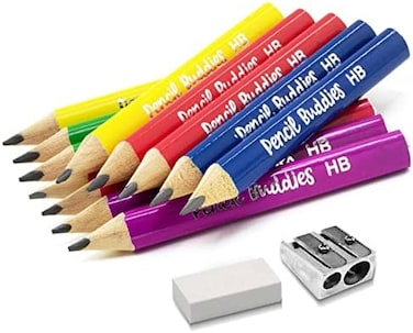 أقلام رصاص صغيرة جامبو من Pencil Buddies للأطفال في مرحلة ما قبل المدرسة ورياض الأطفال والمبتدئين - 12 قلم رصاص سميك ومبراة وممحاة، أقلام رصاص، مقبض مثلث، أقلام رصاص كبيرة، أقلام رصاص للأطفال، (متعددة