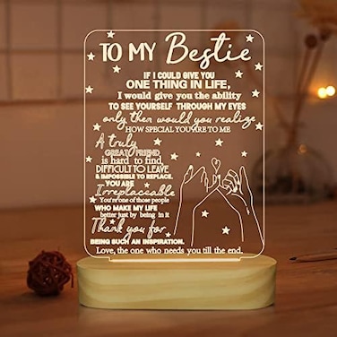 مصباح Lightzz to My Bestie Gifts، مصباح ثلاثي الأبعاد بتصميم وهمي، مصباح ليلي "أحبك يا صديقي" لأفضل صديق وأخت، للأولاد والبنات والنساء، هدية مثالية لأعياد الميلاد والعطلات، مصباح طاولة خشبي بإضاءة LED