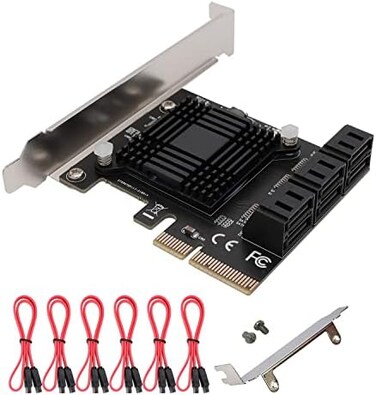 BTBcoin PCI-E SATA Expansion Card 6 Ports PCIe x4 to SATA 3.0 6Gbps Expansion Controller Adapter Card with 6 SATA Cables and Low Profile Bracket, Non-Raid( ASM1166(PCIE X4 SATA 6 Ports