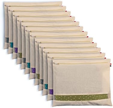 SOLSTICE Cotton Saree Bags/Covers for Storage Set of - 12 Big size single (16 x 14 Incheswith Zip Closure for Clothes Bags and Wardrobe Organizer with Transparent mesh window