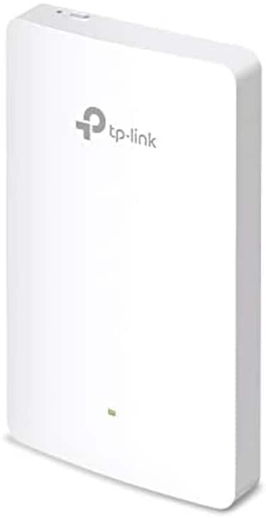 نقطة وصول لاسلكية جيجابت مثبتة في الحائط من نوع TP-Link EAP615-WallOmada Business WiFi 6 AX1800، تدعم تقنيات OFDMA وMU-MIMO وBeamforming وPoE، وتدعم الوصول السحابي إلى Omada SDN وتطبيق Omada.