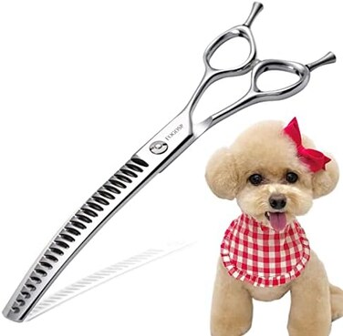 FOGOSP Dog Grooming Thinning Blending Scissor, Ergonomic Pet Grooming Thinner Blender Shears Cat Trimming Texturizing Kit with Offset Handle (7inch, Blending