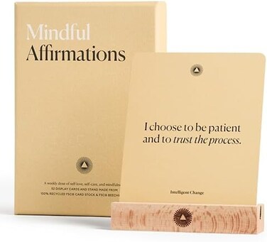 Intelligent Change Mindful Affirmation Cards, Daily Words of Encouragement Cards, Self Affirmation Inspirational Gifts, Self Care Box of Positive Affirmations with Display Stand, Deck of 52