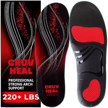 CRUVHEAL 220lbs Plantar Fasciitis High Arch Support Insoles Men Women - Orthotic Shoe Inserts - Boot Work Shoe Insole (S, Black
