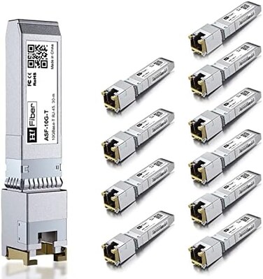 H!Fiber H!Fiber 10 Pack 10Gb SFPRJ45 Transceiver Support 10G/5G/2.5G/1.25G, 30m, 10Gbase-T SFPEthernet Module Compatible with Cisco SFP-10G-T-S, Ubiquiti UF-RJ45-10G, UniFi,TP-Link,Fortinet,MikroT