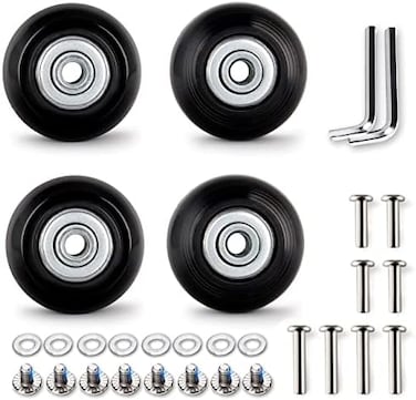 LBTOEM 50mm Set of 4 Luggage Suitcase Replacement Wheels Rubber Trolley Case Wheels Replacement Parts Swivel Caster Wheels Bearings Repair Kits Axles 30mm35mm, Black, 3.31 x 3.07 x 1.3 inch
