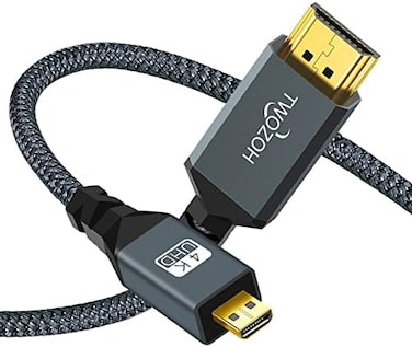 كابل Twozoh 4K Micro HDMI إلى HDMI بطول 30 سم، كابل قصير عالي السرعة من HDMI كامل إلى Micro HDMI مضفر يدعم تقنية 3D بدقة 4K/60Hz و1080p