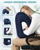 JefDiee Inflatable Travel Pillow, Airplane Neck Pillow Comfortably Supports Head and Chin for Airplanes, Trains, Cars and Office Napping with 3D Eye Mask, Earplugs and Portable Drawstring Bag (Blue