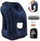 JefDiee Inflatable Travel Pillow, Airplane Neck Pillow Comfortably Supports Head and Chin for Airplanes, Trains, Cars and Office Napping with 3D Eye Mask, Earplugs and Portable Drawstring Bag (Blue
