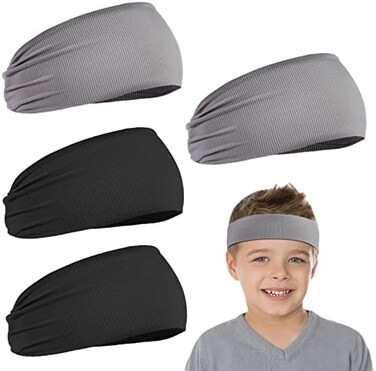 Civaner 4 Pieces Kids Sports Headbands Athletic Sweatbands Headband Wicking Elastic Hairband for Girls and Boys Toddler Children