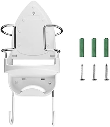 DOUBLE 2 C Iron Board Hanger Wall Mount Electric Iron Holder Iron and Ironing Board Storage Organizer Shelf with Removable Hooks for Household Bathroom Laundry Room(White
