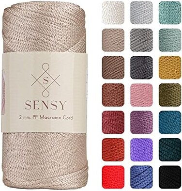 S SENSY Sensy Premium 2mm 251 Yards Polyester Rope - 100% Polypropylene Macrame Cord for Crochet Bag, Thread Gift for Knitter (Latte