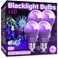 مجموعة من 4 مصابيح LED سوداء من نوع mfxmf A19، بقوة 10 واط (ما يعادل 100 واط)، قاعدة E26، جهد 110 فولت، مستوى الأشعة فوق البنفسجية UVA من 385 إلى 400 نانومتر، تتوهج في الظلام لحفلات الإضاءة السوداء، م