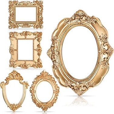 Yalikop 5 Pcs Vintage Resin Picture Frame Mini Antique Photo Frame Table Top Jewelry Display Holiday Party Hotel Decor (Gold