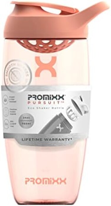 Promixx pursuit protein shaker bottle - premium shaker for protein shakes - lifetime durability, leakproof, odourless - 700ml / 24oz (coral
