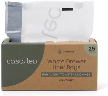 Smarty Pear Leo's Loo Cat Litter Bags, Waste Litter Drawer Liners/Refills, Heavy Duty 2 Mil Thick with Drawstring, Designed for Automatic Self-cleaning Litter Boxes, 25 Count