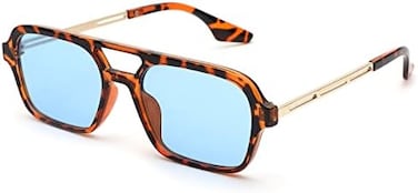 COASION Vintage 70s Flat Aviator Small Frame Sunglasses for Women Men Square Metal Design UV400 Protection Shades