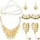 Inbagi Belly Dance Jewelry Set Women Belly Dance Gold Sequins Head Chain Coins Necklace Earrings Bracelets Bohemian Tassel Anklet Chain Hand Ring Bracelet Belly Dance Anklet Coin Veil Necklace