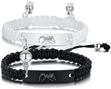 MEALGUET Personalized ID Couple Bracelets Custom Engraving Handmade Braided Rope Wrist Bangle for Men Women Friendship, Adjustable,Customized, Metal rope, no gemstone,